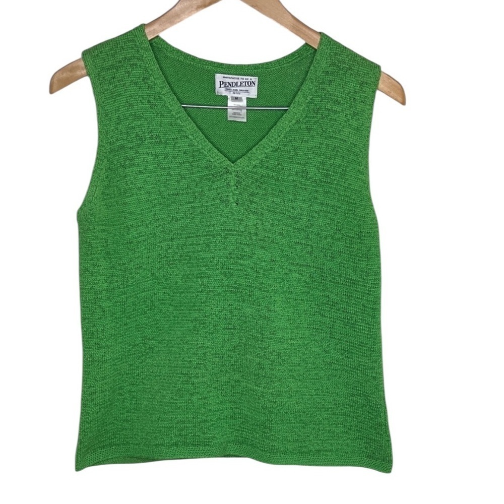 Vintage Pendleton Green Knit Sweater Vest Women Size M Petite